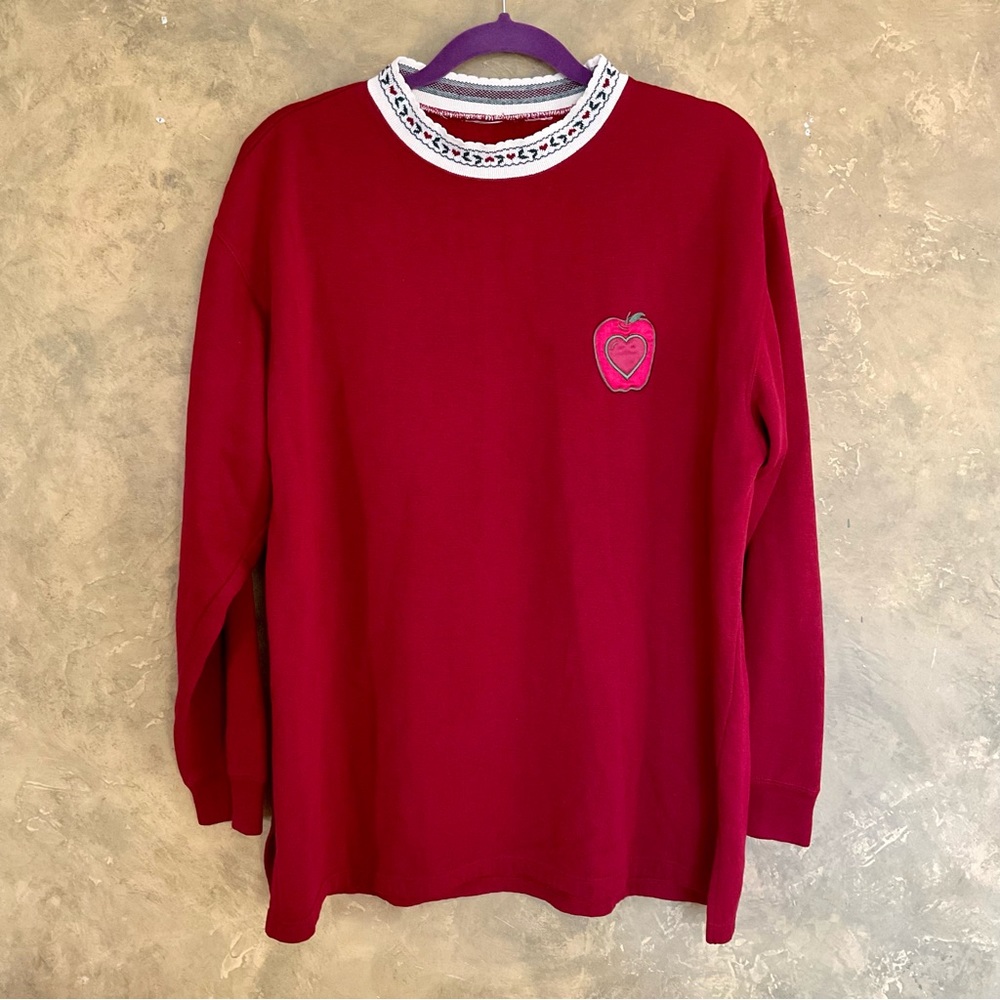 Vintage 90s Apple Patch Sweatshirt | Teacher Core | XL